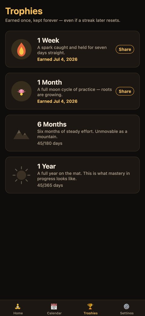 Baba Ekam trophies screen showing earned flame and lotus trophies